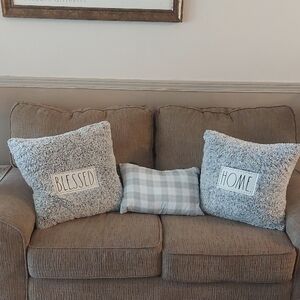 Rae Dunn Gray Sherpa Throw Pillows Home Blessed with Bonus Pillow